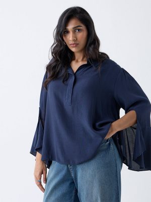 Gia Navy Solid Blouse