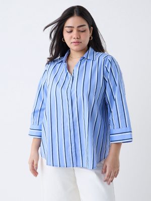 Gia Blue Striped Cotton Shirt