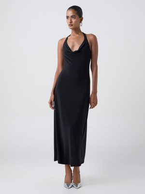 Wardrobe Black Embellished Cowl-Neck A-Line Dress