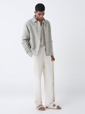 ETA Grey Woven-Textured Relaxed Fit Cotton Jacket