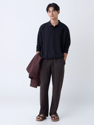 ETA Dark Brown Relaxed-Fit Mid-Rise Cotton-Blend Chinos