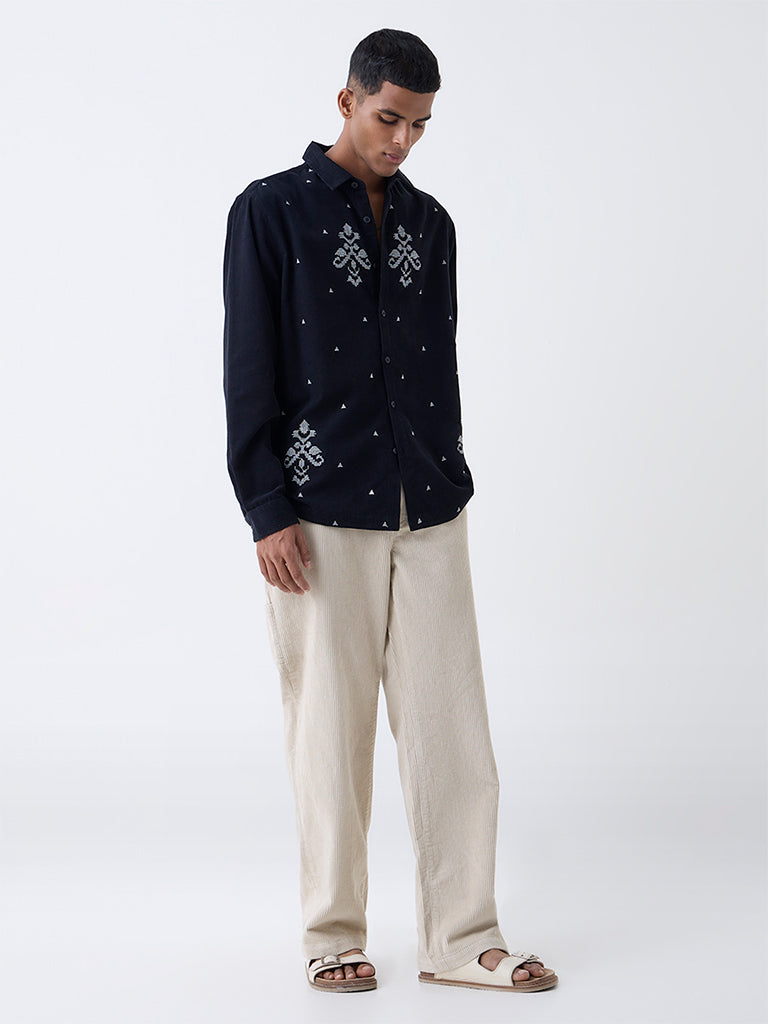 ETA Black Embroidered Relaxed-Fit Cotton Shirt - Image 2