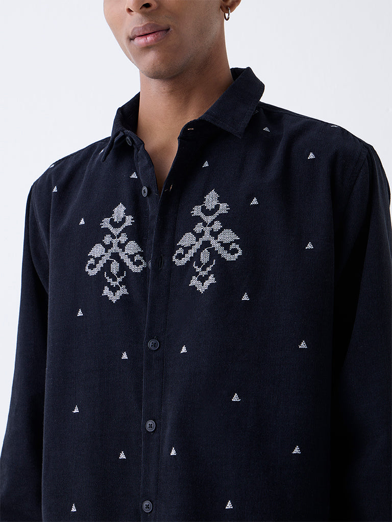 ETA Black Embroidered Relaxed-Fit Cotton Shirt - Image 3