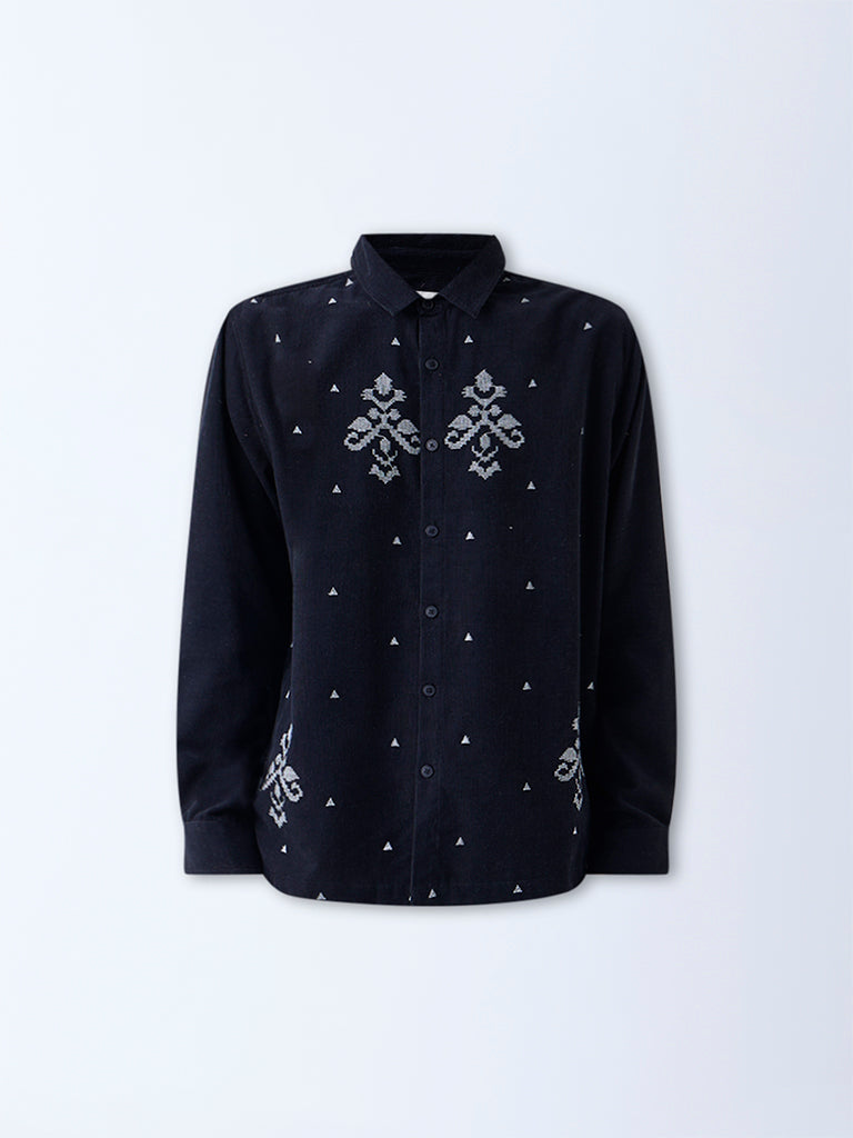 ETA Black Embroidered Relaxed-Fit Cotton Shirt - Image 5