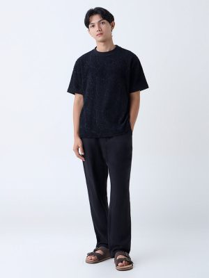 ETA Black Textured Relaxed-Fit Cotton-Blend T-Shirt