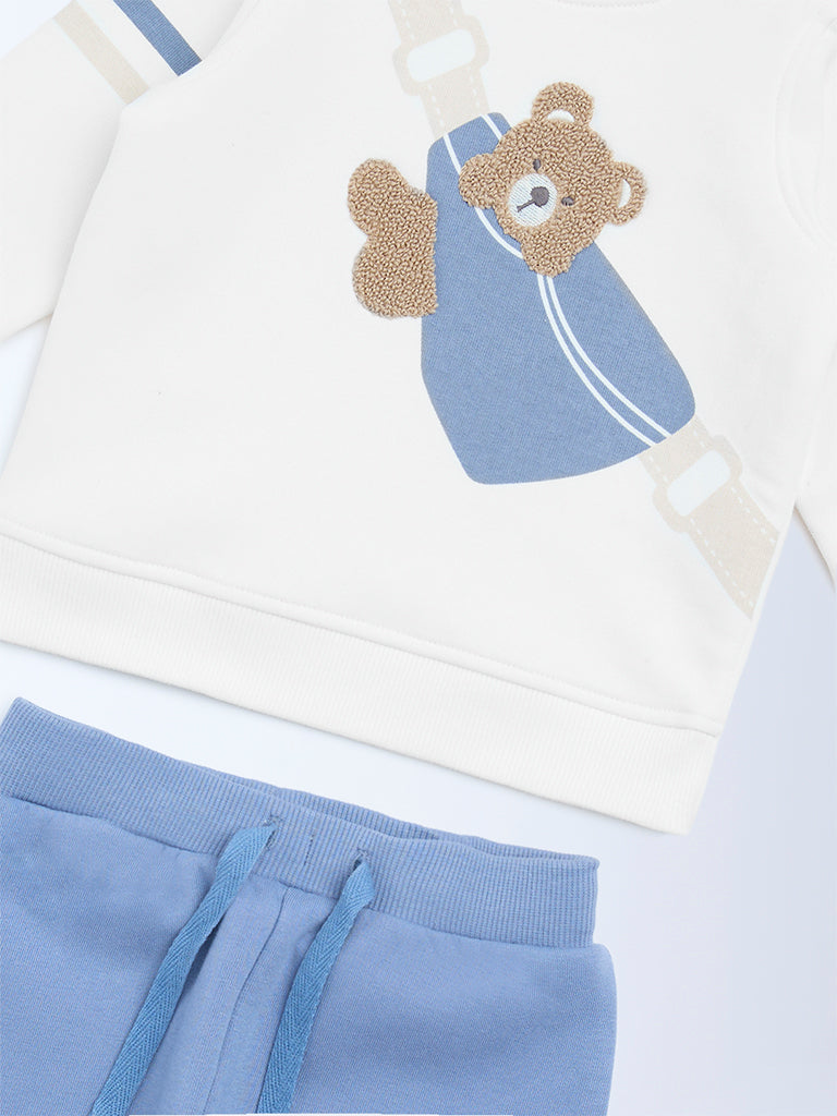 HOP Baby White Cotton-Blend Sweatshirt and Joggers Set - Image 3