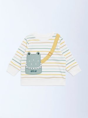 HOP Baby White Stripe Printed Cotton-Blend Sweatshirt