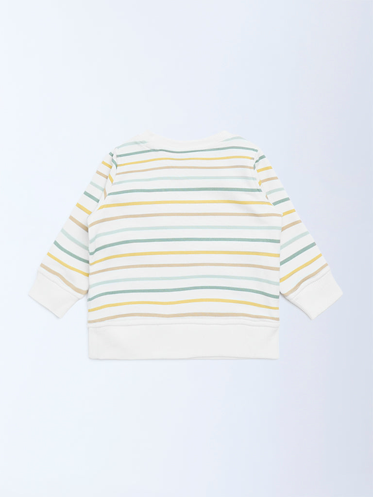 HOP Baby White Stripe Printed Cotton-Blend Sweatshirt - Image 2