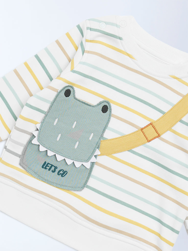 HOP Baby White Stripe Printed Cotton-Blend Sweatshirt - Image 3