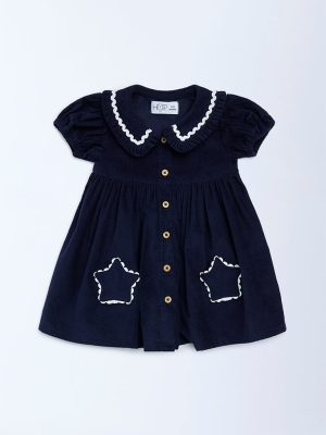 HOP Baby Navy Fit-and-Flare Corduroy Dress