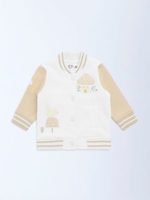 HOP Baby White Printed Cotton-Blend Varsity Jacket