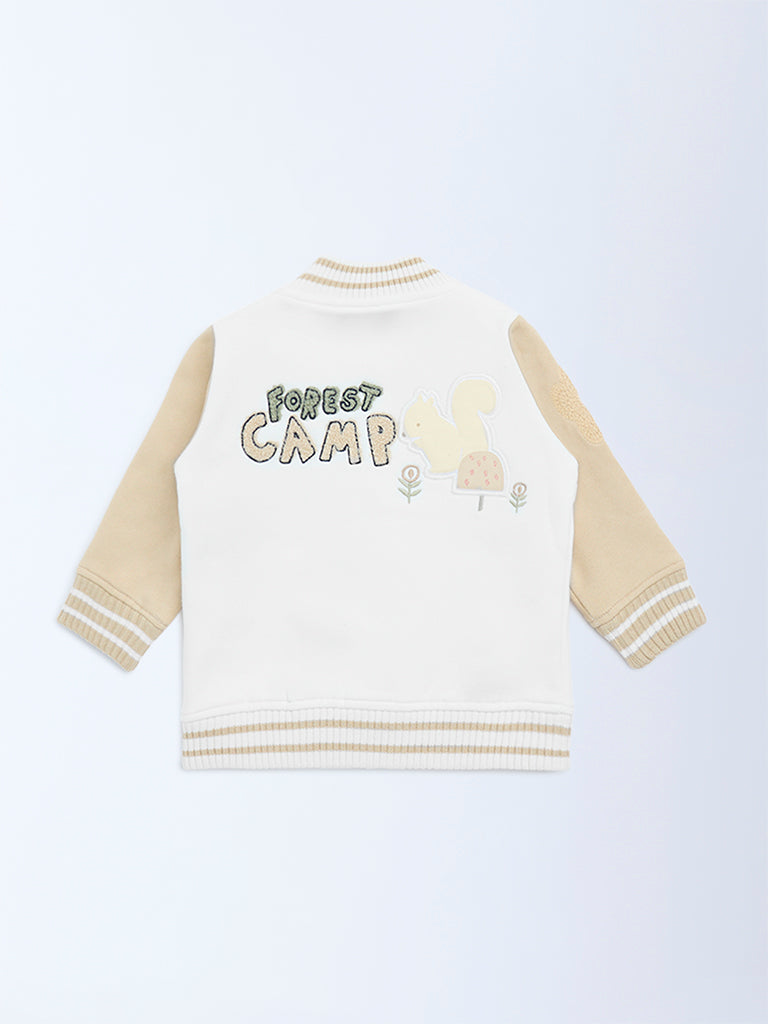 HOP Baby White Printed Cotton-Blend Varsity Jacket - Image 2