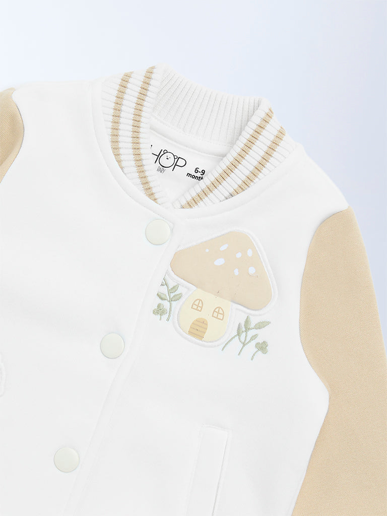 HOP Baby White Printed Cotton-Blend Varsity Jacket - Image 3