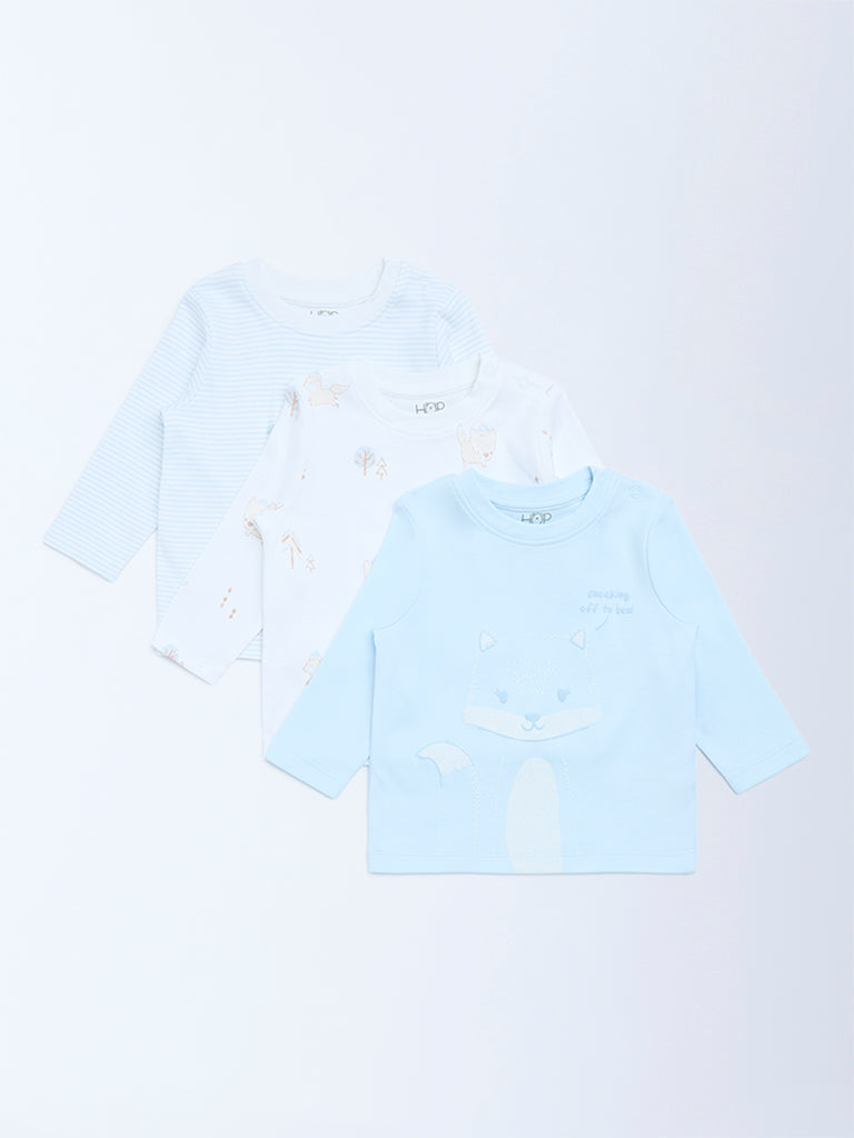 HOP Baby Blue Printed Cotton T-Shirts - Pack of 3 - Image 2