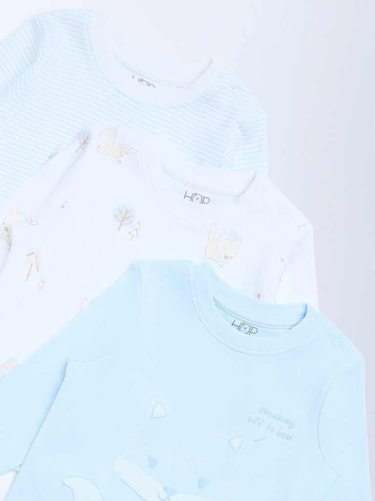HOP Baby Blue Printed Cotton T-Shirts - Pack of 3 - Image 4