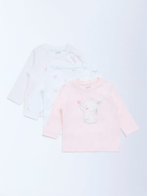 HOP Baby Pink Printed Cotton T-Shirts - Pack of 3