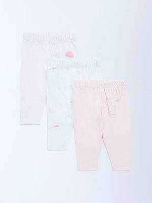 HOP Baby Pink Printed High-Rise Cotton Pants - Pack of 3