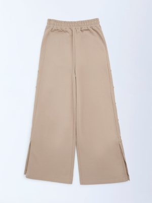 Y&F Kids Beige High-Rise Cotton-Blend Joggers