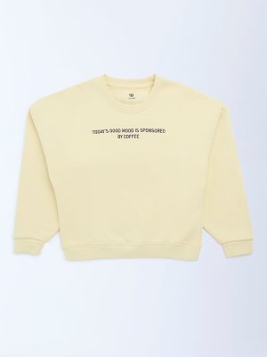 Y&F Kids Yellow Typographic Cotton Sweatshirt