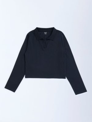 Y&F Kids Black Cotton-Blend Top