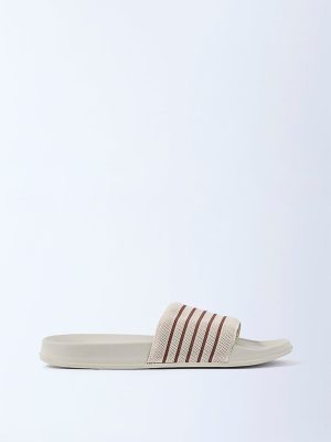 SOLEPLAY Ivory Stripe-Detailed Pool Slides
