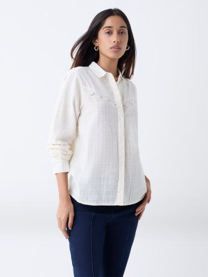 LOV Off-White Stud-Detailed Cotton Shirt