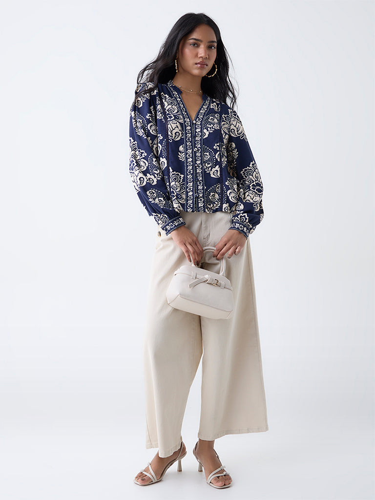 LOV Navy Floral Printed Top - Image 2