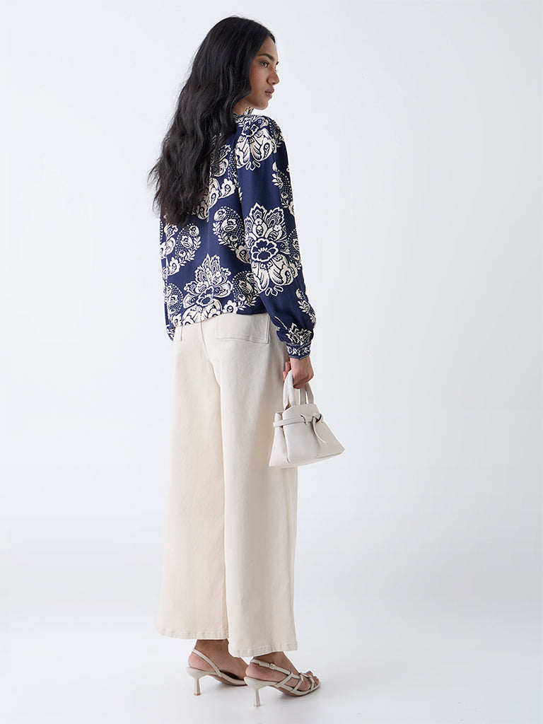 LOV Navy Floral Printed Top - Image 4