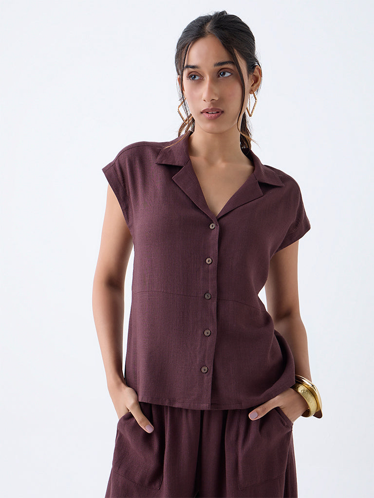 LOV Dark Brown Solid Shirt