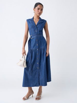 LOV Blue Denim Shirt Dress with Belt