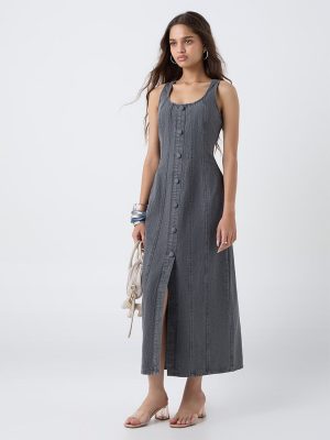 LOV Grey Denim A-Line Dress