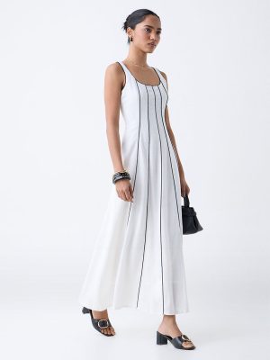 LOV White Striped A-Line Dress