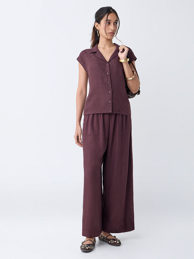 LOV Dark Brown Solid High-Rise Trousers