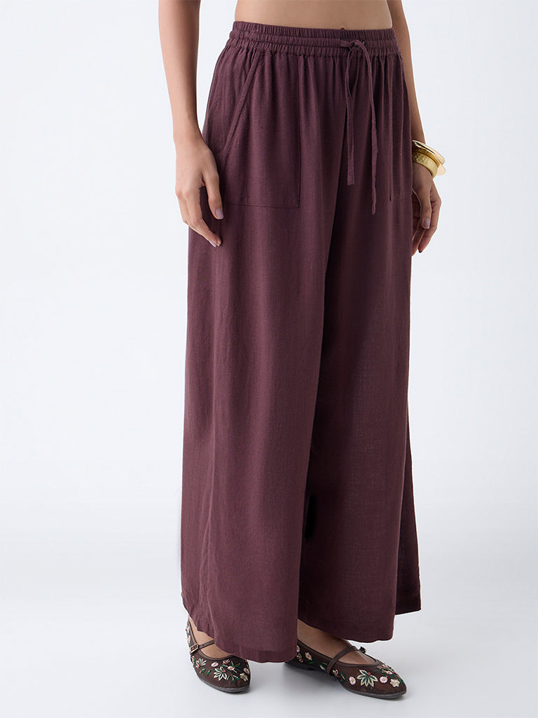 LOV Dark Brown Solid High-Rise Trousers - Image 2