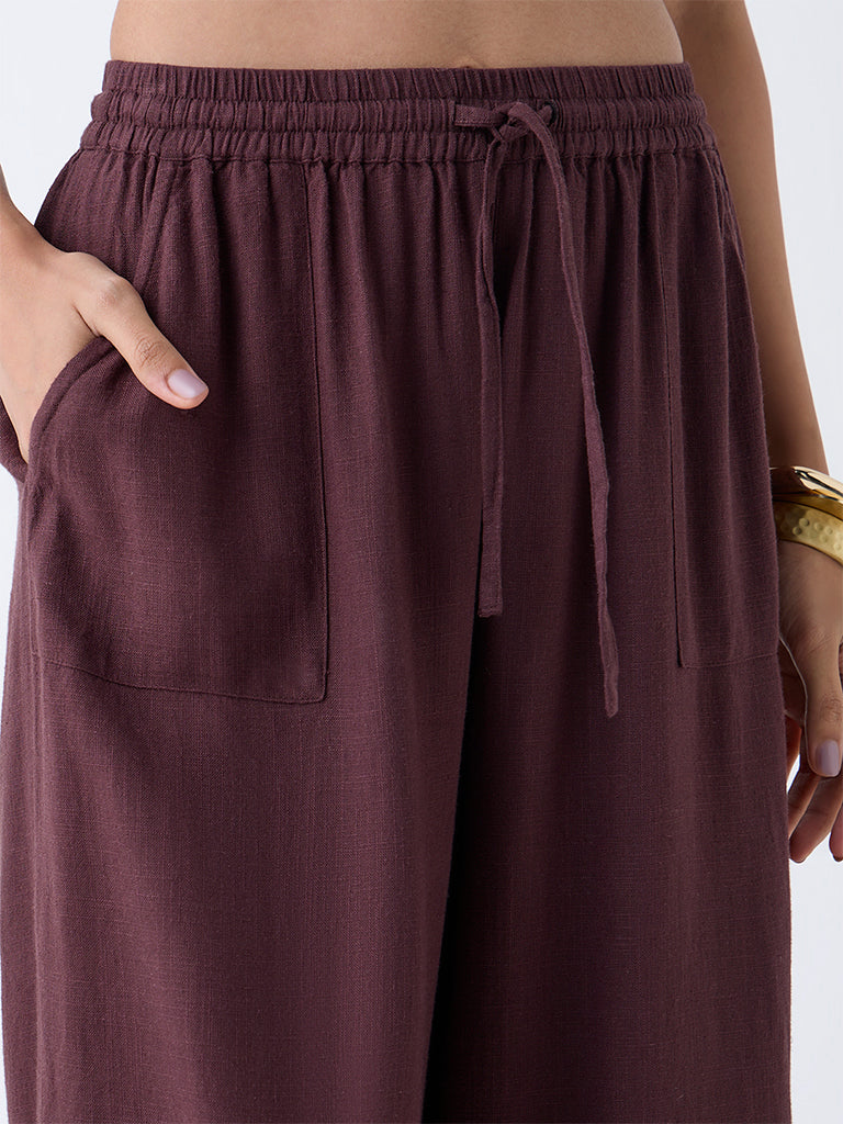 LOV Dark Brown Solid High-Rise Trousers - Image 3