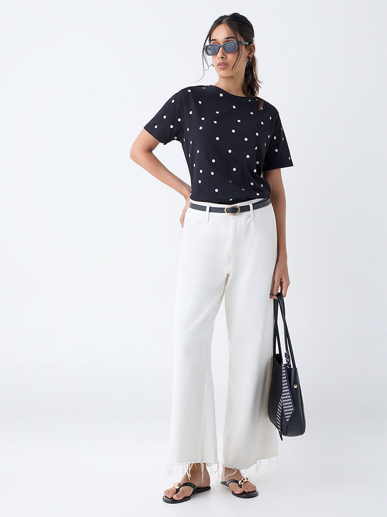 LOV Black Polka Dotted Cotton T-Shirt - Image 2