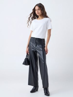 LOV White Studded Cotton-Blend T-Shirt