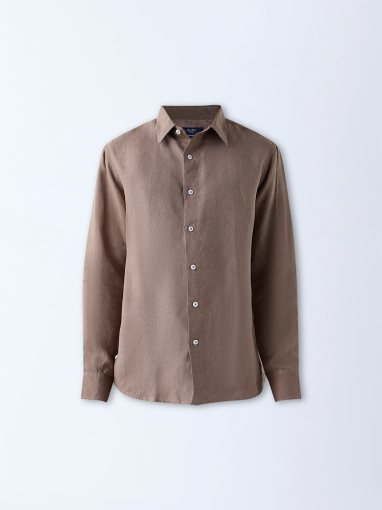 Ascot Taupe Solid Relaxed-Fit Linen Shirt - Image 5