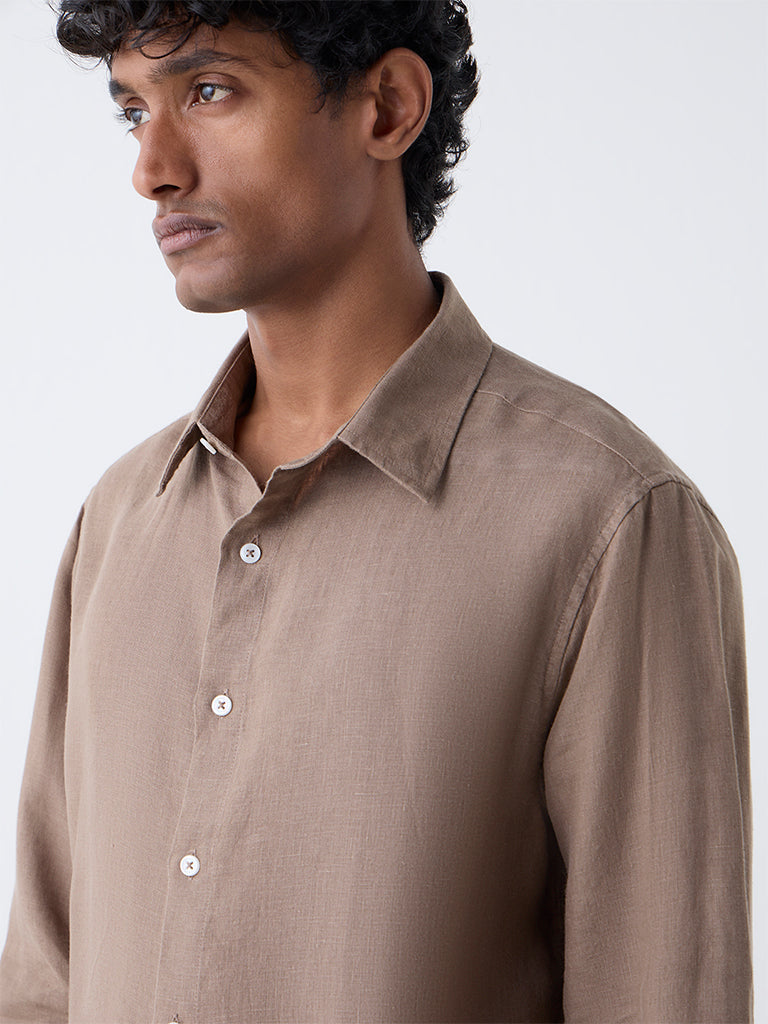 Ascot Taupe Solid Relaxed-Fit Linen Shirt - Image 3
