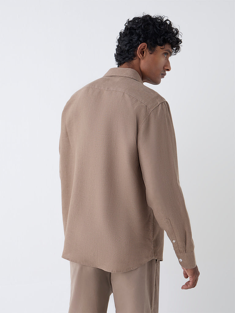 Ascot Taupe Solid Relaxed-Fit Linen Shirt - Image 4