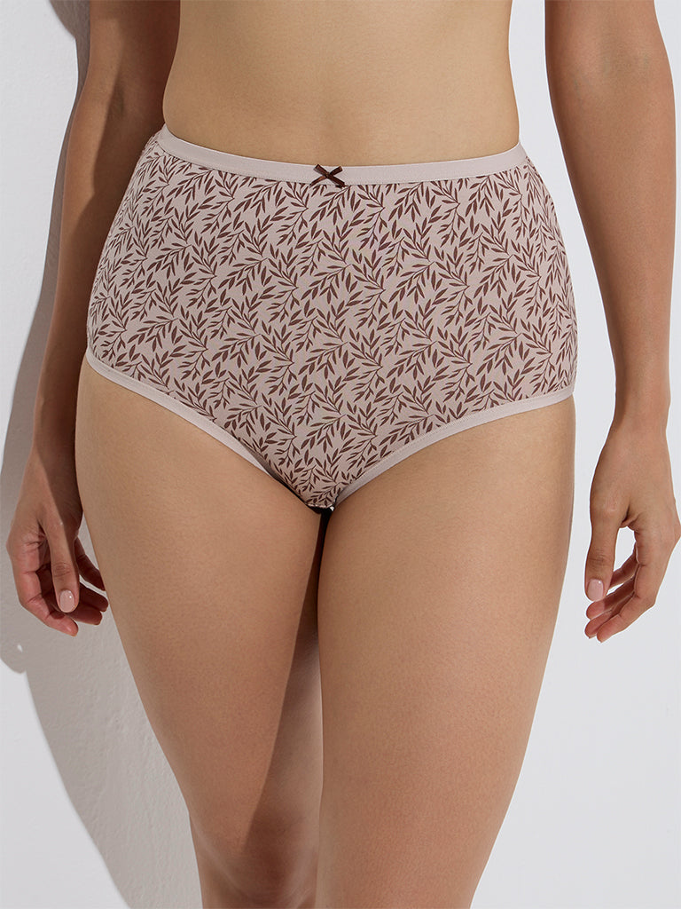 Wunderlove Taupe Printed Cotton-Blend Full Briefs - Pack of 3 - Image 3