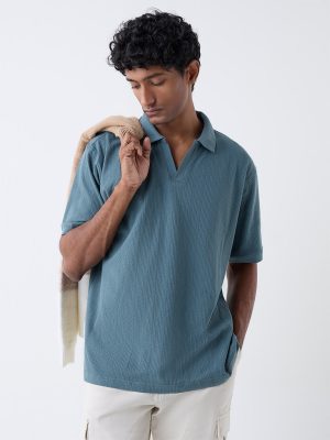 WES Casuals Sage Textured Relaxed-Fit Polo T-Shirt