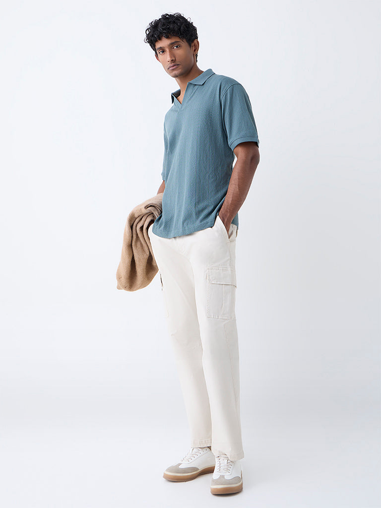 WES Casuals Sage Textured Relaxed-Fit Polo T-Shirt - Image 3