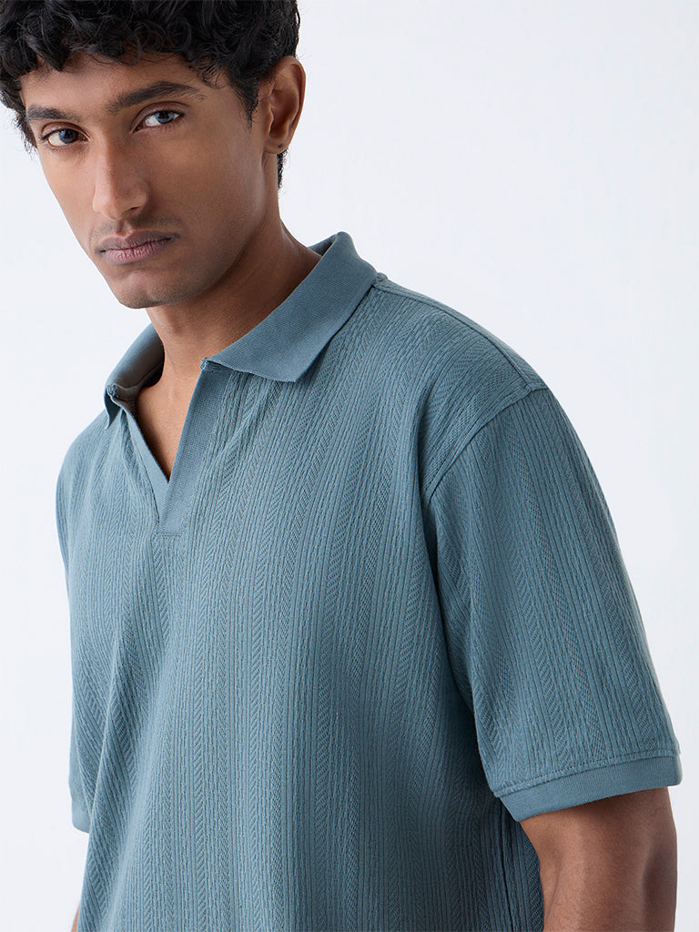 WES Casuals Sage Textured Relaxed-Fit Polo T-Shirt - Image 4