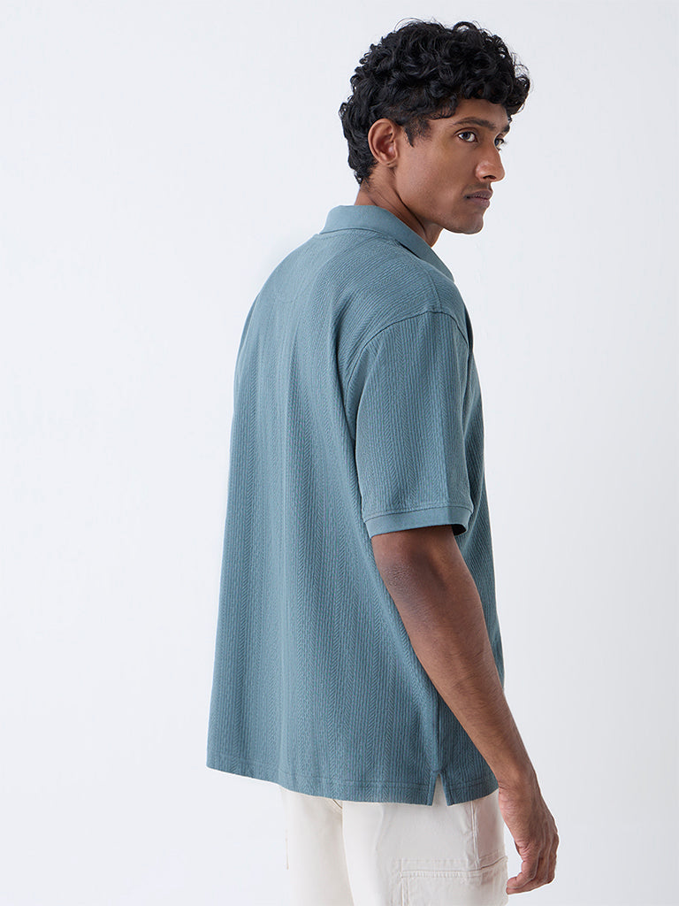 WES Casuals Sage Textured Relaxed-Fit Polo T-Shirt - Image 5