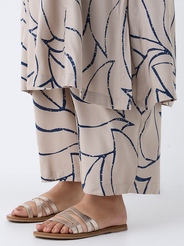 Diza Beige Printed Palazzos - Image 3