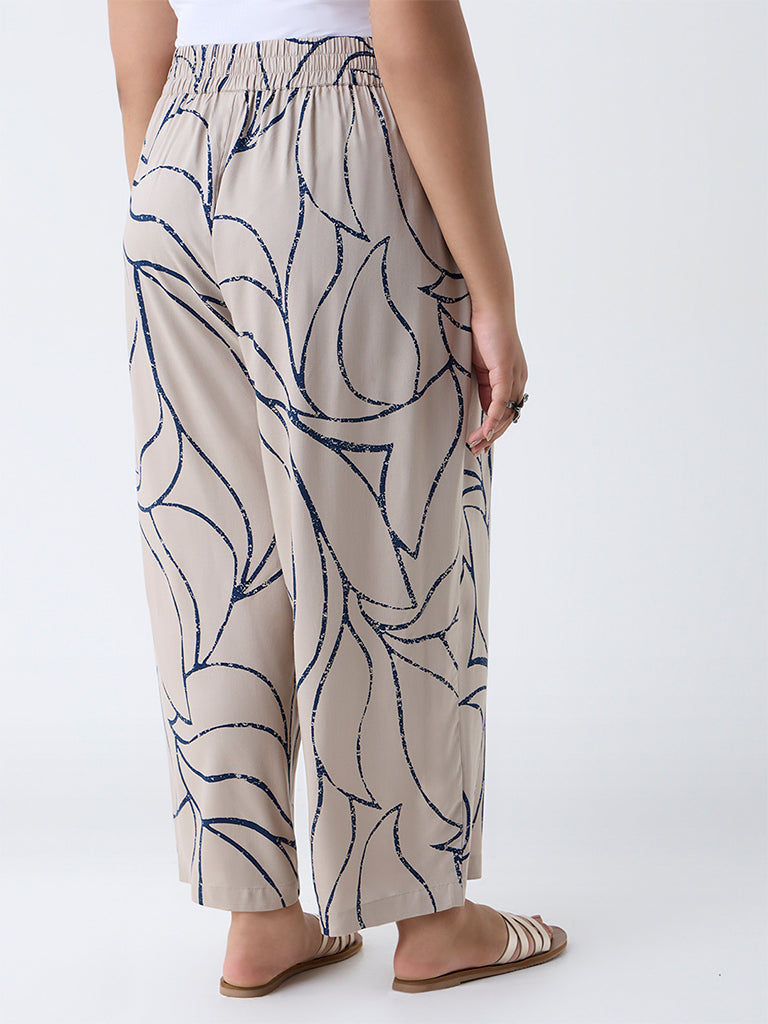 Diza Beige Printed Palazzos - Image 4