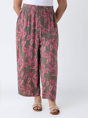 Diza Taupe Leaf Pattern Palazzos