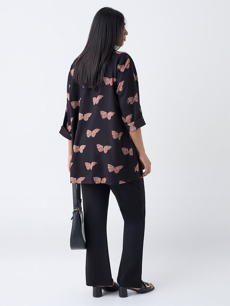Diza Black Butterfly Printed Tunic - Image 4