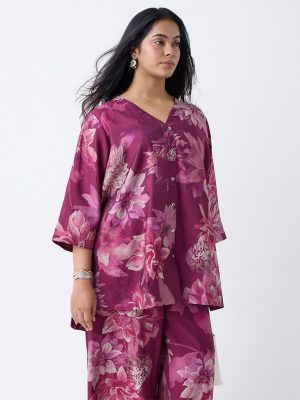 Diza Plum Floral Design Tunic